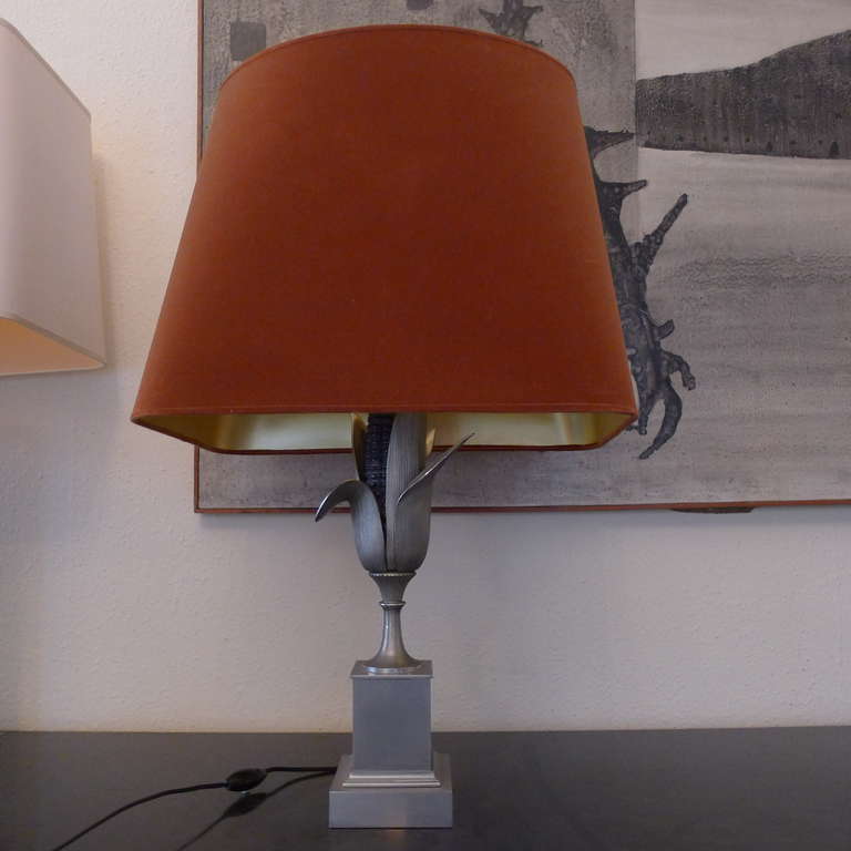 Modern Fine Table Lamp in Nickeled Bronze by Maison Charles For Sale