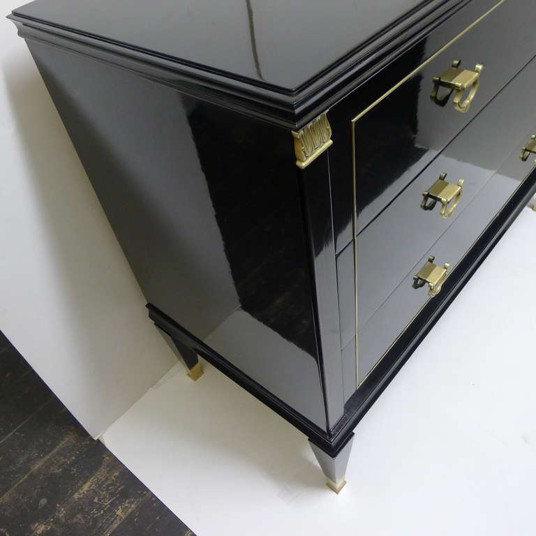 Modern Black Ebonized Chest with Bronze Details in the Style of Jansen