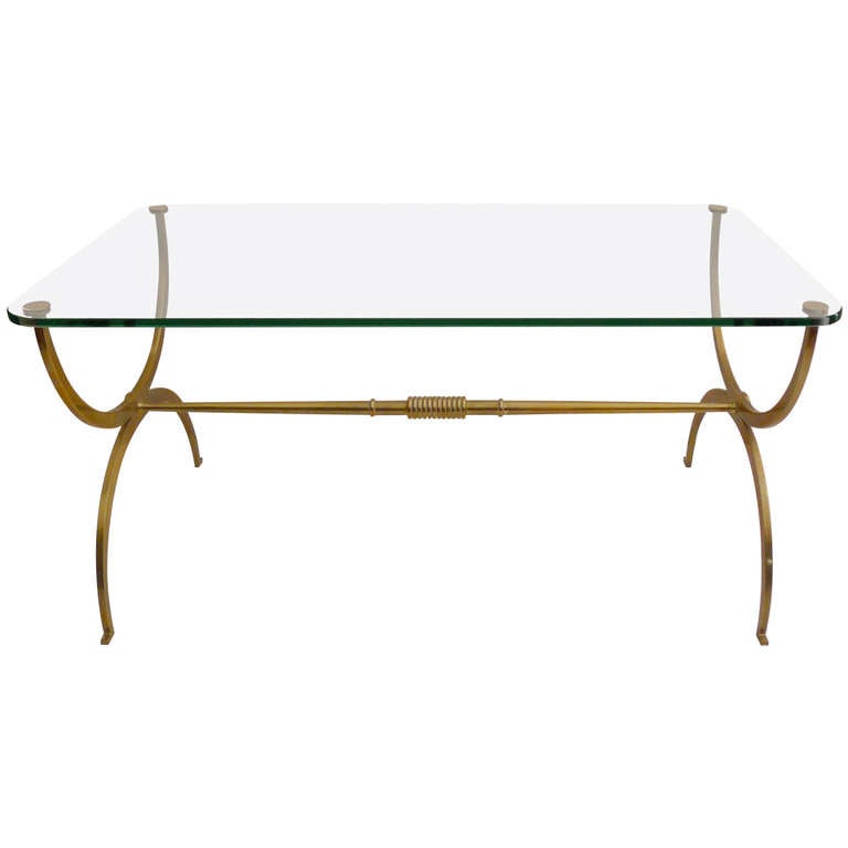 Fine Coffee Table in Bronze with Glass Tabletop
