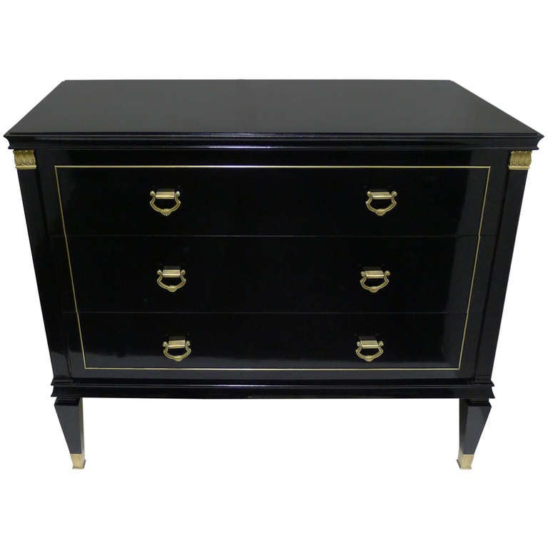 Black Ebonized Chest with Bronze Details in the Style of Jansen