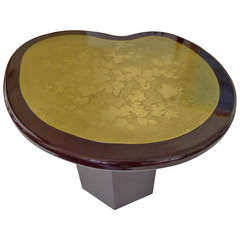 Etched Bronze Deep Red Lacquered Free Form Coffee Table