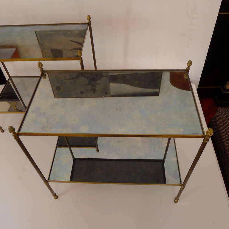 Modern Fine Pair of Two Tier Side Tables in Bronze Attributed to Jansen