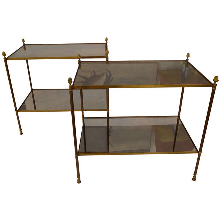 Fine Pair of Two Tier Side Tables in Bronze Attributed to Jansen