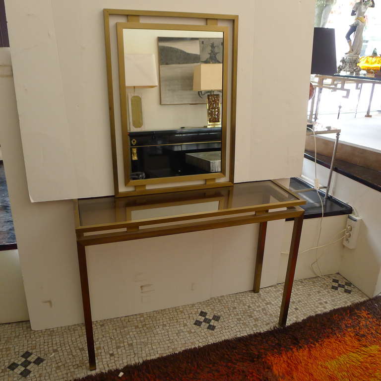 Modern Fine Set of a Console Table and Mirror in Bronze by Guy Lefevre