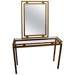 Fine Set of a Console Table and Mirror in Bronze by Guy Lefevre