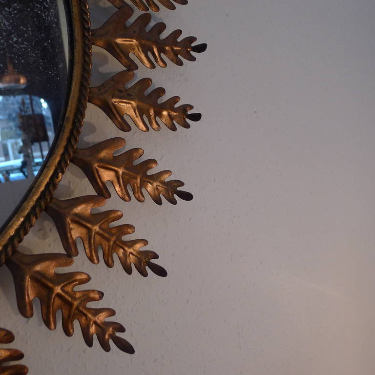 Modern Oak Leaves Gilded Metal Mirror For Sale