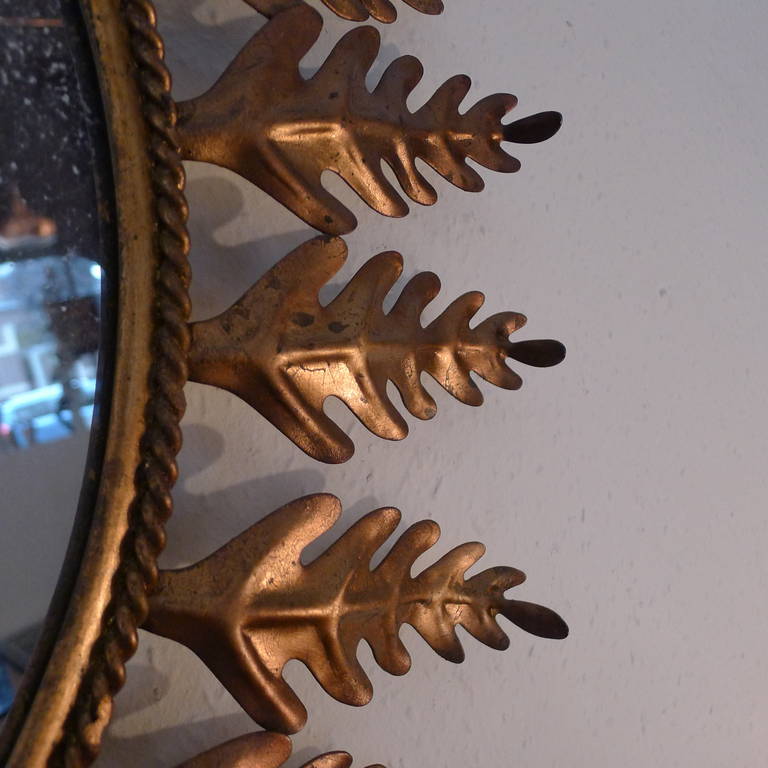 Italian Oak Leaves Gilded Metal Mirror For Sale