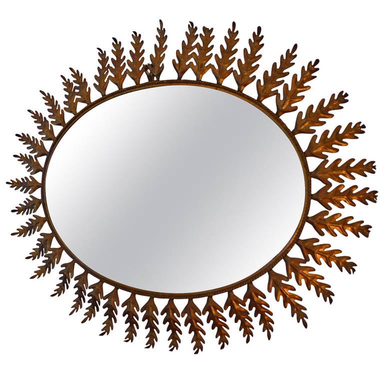 Oak Leaves Gilded Metal Mirror For Sale