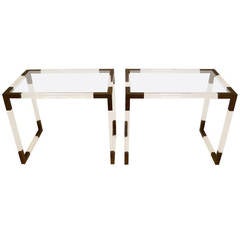 Pair of Italian Side Tables in Plexiglass with Brass Details