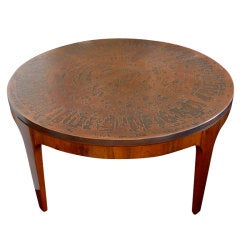 Round Palissander Table with Patinated Copper Table Top circa 1960