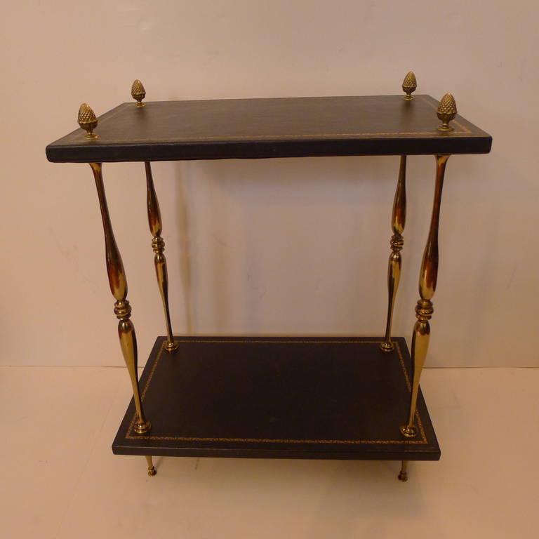 Fine Two-Tier Table with Leather and Bronze Details