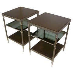 Pair of three tier silvered bronze side tables