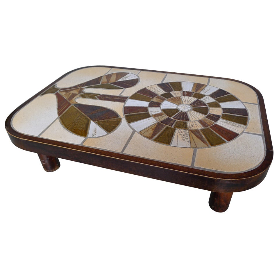 Rectangular Coffee Table With Rounded Edges Signed Capron Valauris France