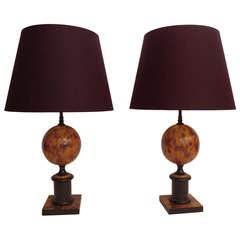 A Pair Of Lamps With A Tortoise Shell Patina.