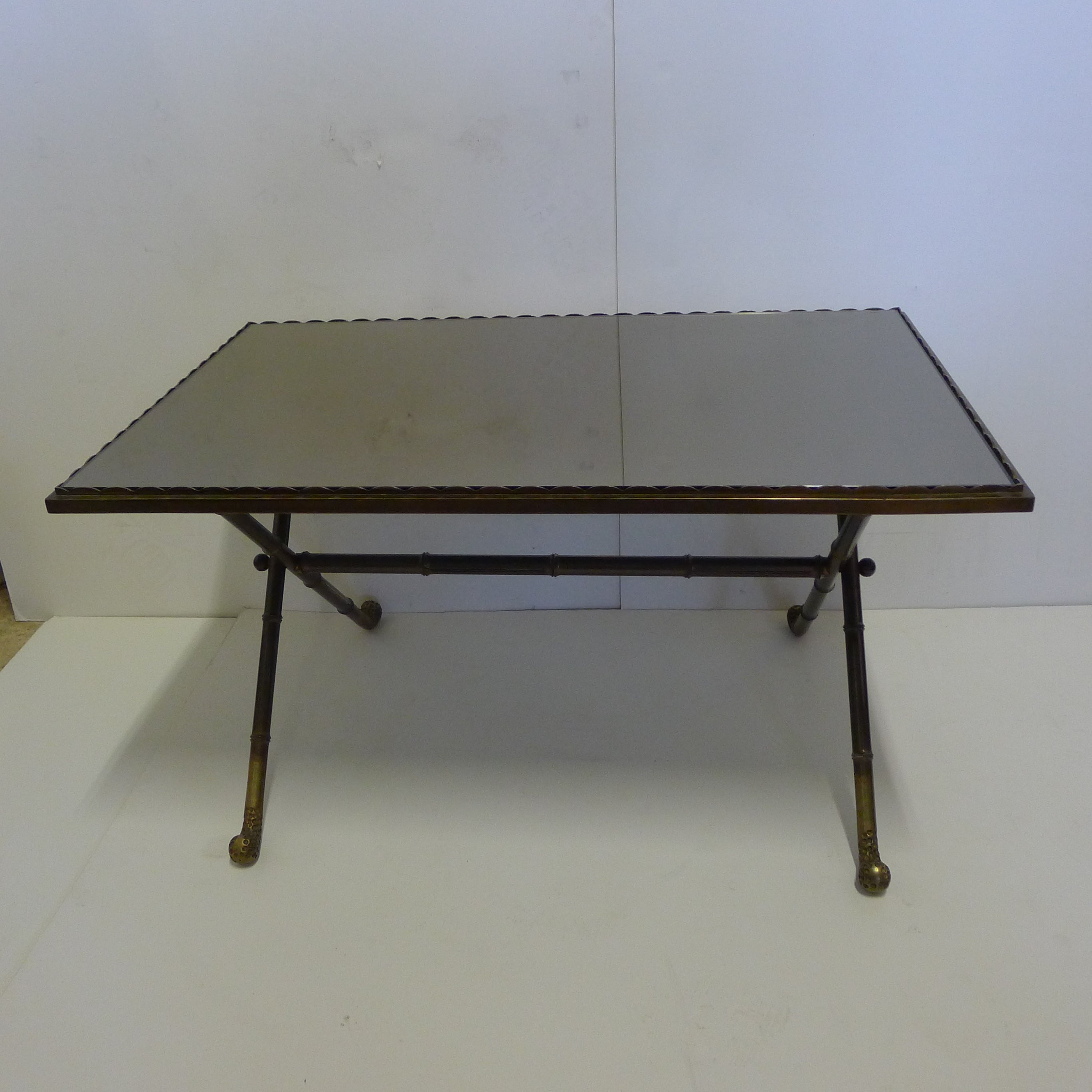 A Fine Maison Bagues Coffee Table with Bronze Mirror Table Top For Sale