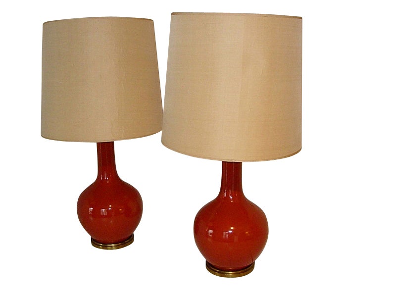 pair of  glazed ceramic table lamps circa 1950