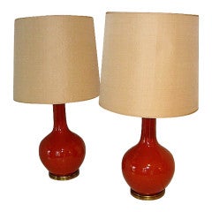 pair of  glazed ceramic table lamps circa 1950