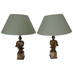 A Pair of Bronze Head Horse Lamps