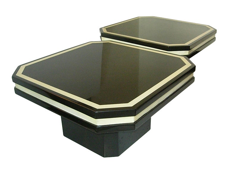 Pair of Tables in Dark Brown and White Resin Inlay