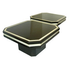 Pair of Tables in Dark Brown and White Resin Inlay