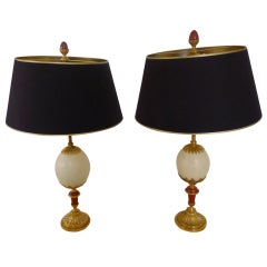 Fine Pair of Lamps in Bronze with Ostrich Eggs