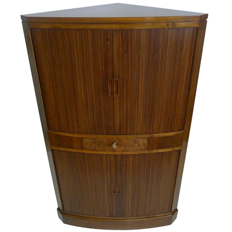 A Walnut Encoignure with Tambour Doors For Sale