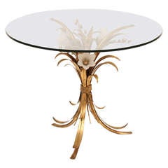Retro French Wheat Glass Table with Milkglass Flowers