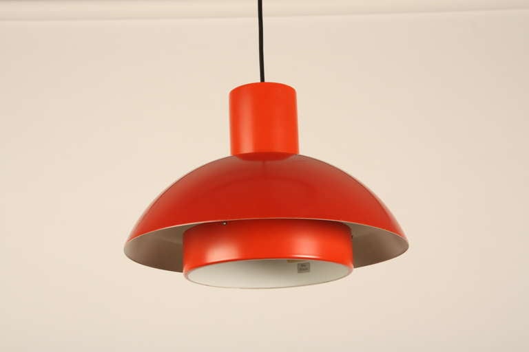 Scandinavian Modern Red Metal Danish Lamp