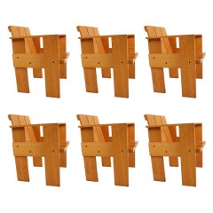 Gerrit Rietveld Set Of Six Beech Wood Crate Chairs Numbered