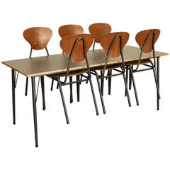 Vintage Danish Industrial Diner Set with Hang Up Six Chairs 