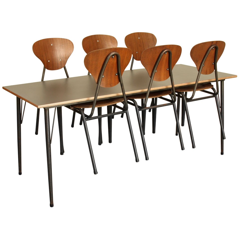 Danish Industrial Diner Set with Hang Up Six Chairs 