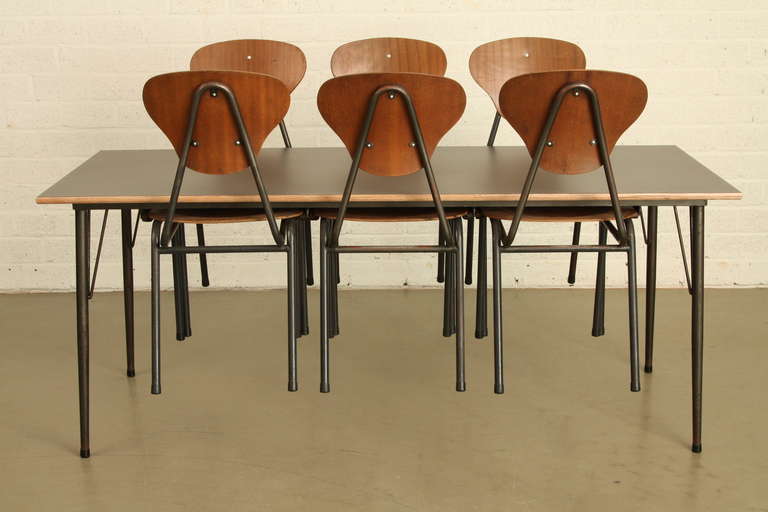 Danish Industrial Diner Set with Hang Up Six Chairs  In Good Condition In LA Arnhem, NL