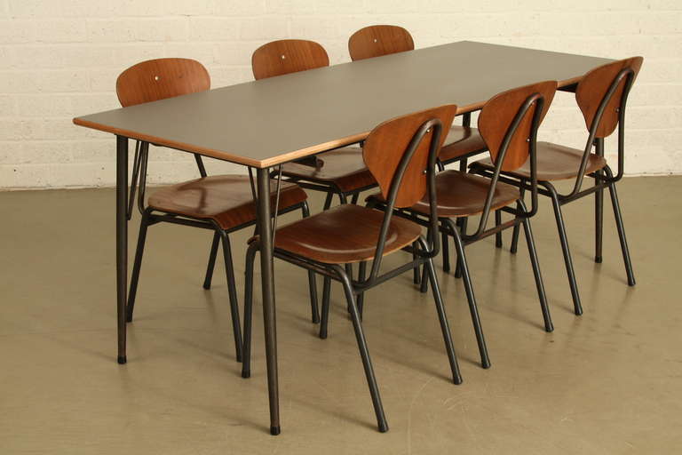 Mid-20th Century Danish Industrial Diner Set with Hang Up Six Chairs 