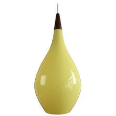 Yellow Glass Pendant Lamp with Teak/Wenge Top