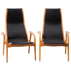 Swedish Lamino Swedese Teak and Leather Chairs