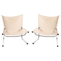 Two Swedish Tubular Chairs with Canvas Sitting