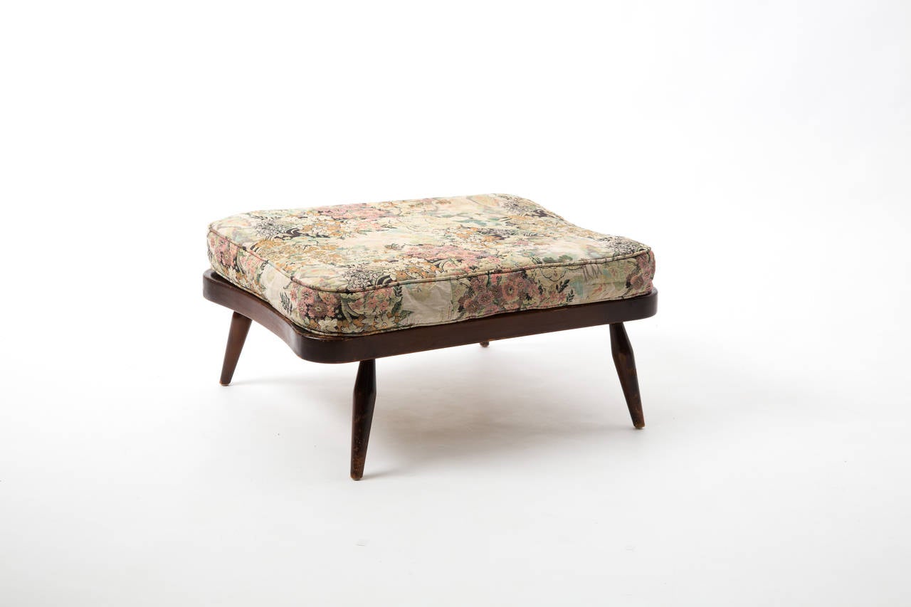 Fabric Ercol sofa plus footstool with romantic embroidery