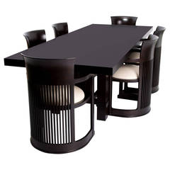 Cassina Frank Lloyd Wright table and six chairs cherry wood