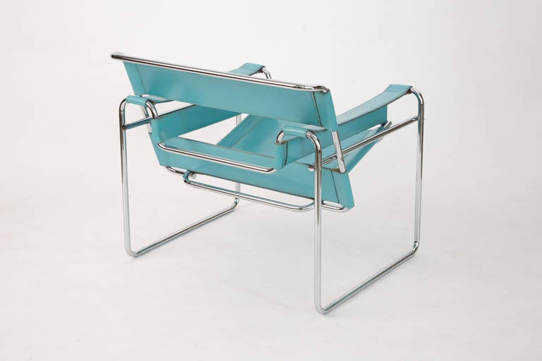 Italian Wassily Chair of Marcel Breuer in Blue Leather