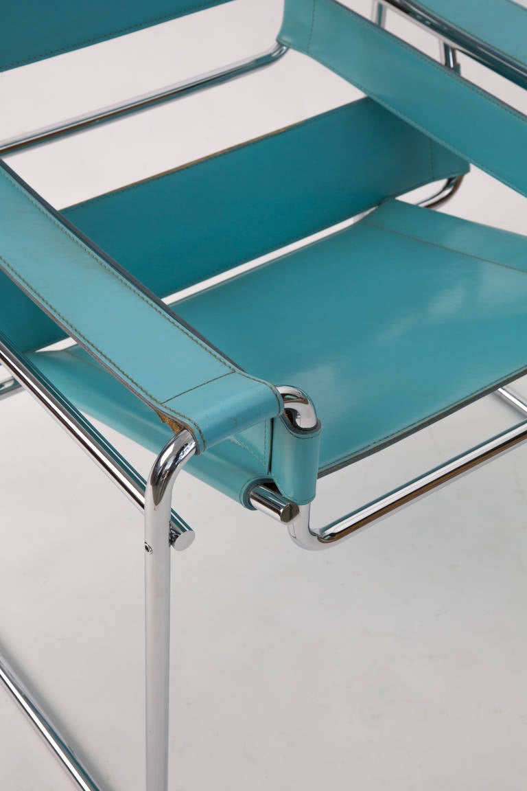 Late 20th Century Wassily Chair of Marcel Breuer in Blue Leather