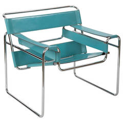 Wassily Chair of Marcel Breuer in Blue Leather