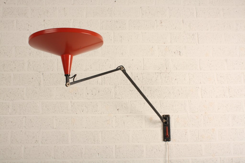 Mid-20th Century Rietveld Panama Lamp Gispen Dutch Design Red