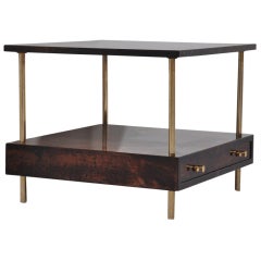 Aldo Tura Brown Lacquered Boat Skin Drawer Table Italy 1950