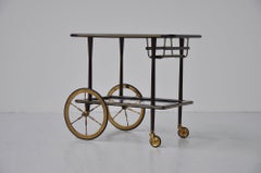 Vintage Ico Parisi tea cart mahogany wood and brass details, Italy 1950
