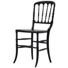 Vintage Italian Chiavari Side Chair In Black Laquered Wood 1950