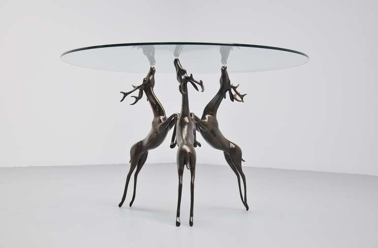 Belgian Bronze Sculptural Deer Coffee Table Regency Belgium 1970