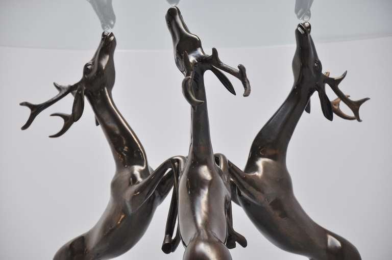 Patinated Bronze Sculptural Deer Coffee Table Regency Belgium 1970