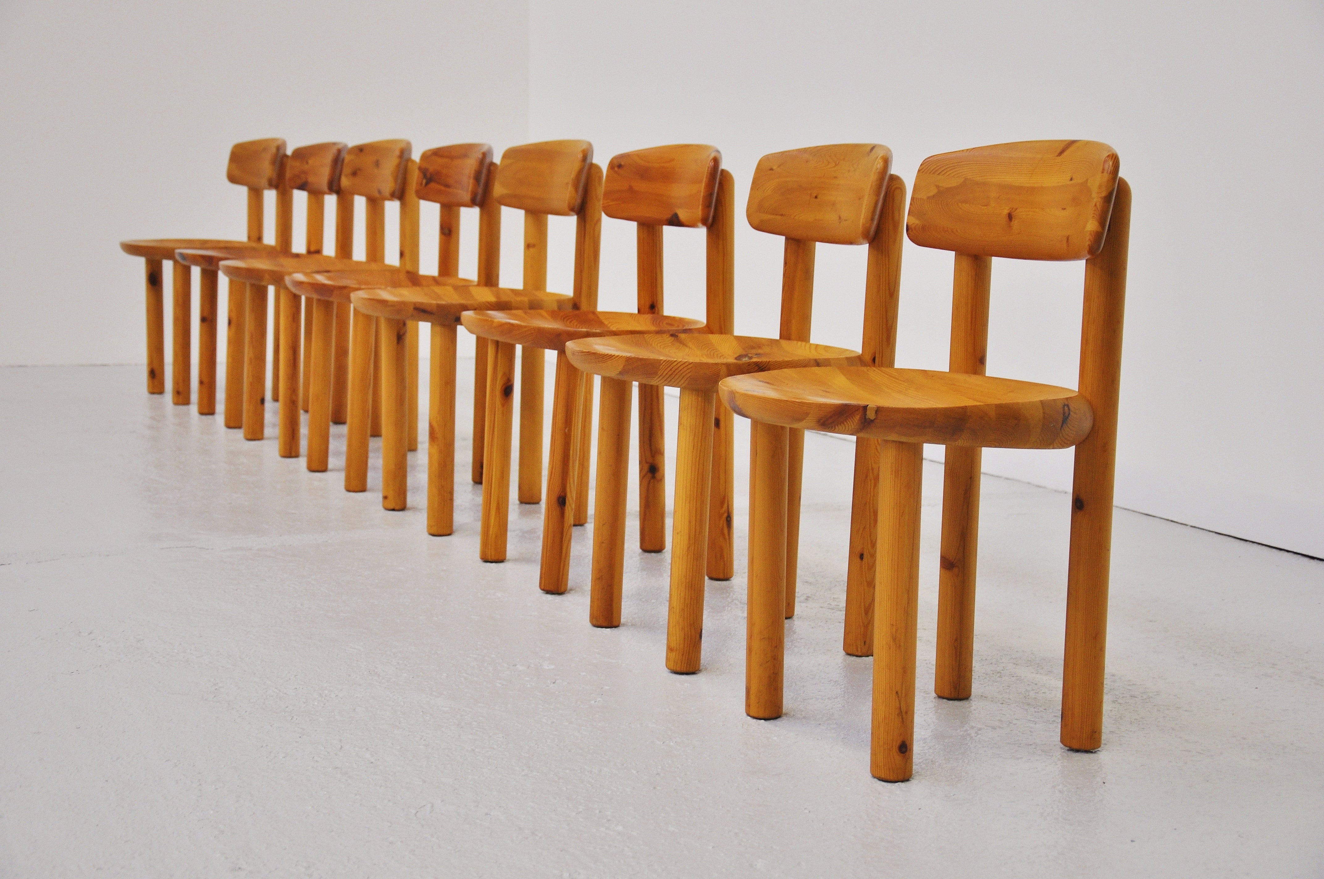 Rainer Daumiller Pine Dining Chairs, Set of Eight, Denmark, 1970