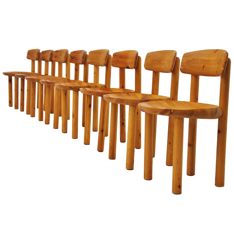 Rainer Daumiller Pine Dining Chairs, Set of Eight, Denmark, 1970