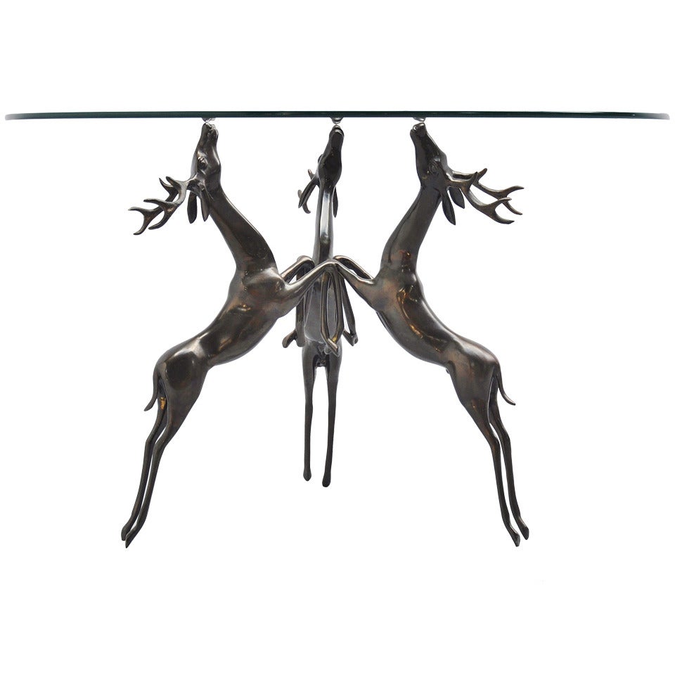 Bronze Sculptural Deer Coffee Table Regency Belgium 1970